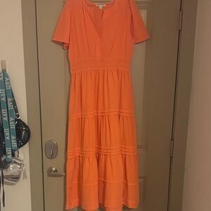 She + Sky Vibrant Orange Midi Dress